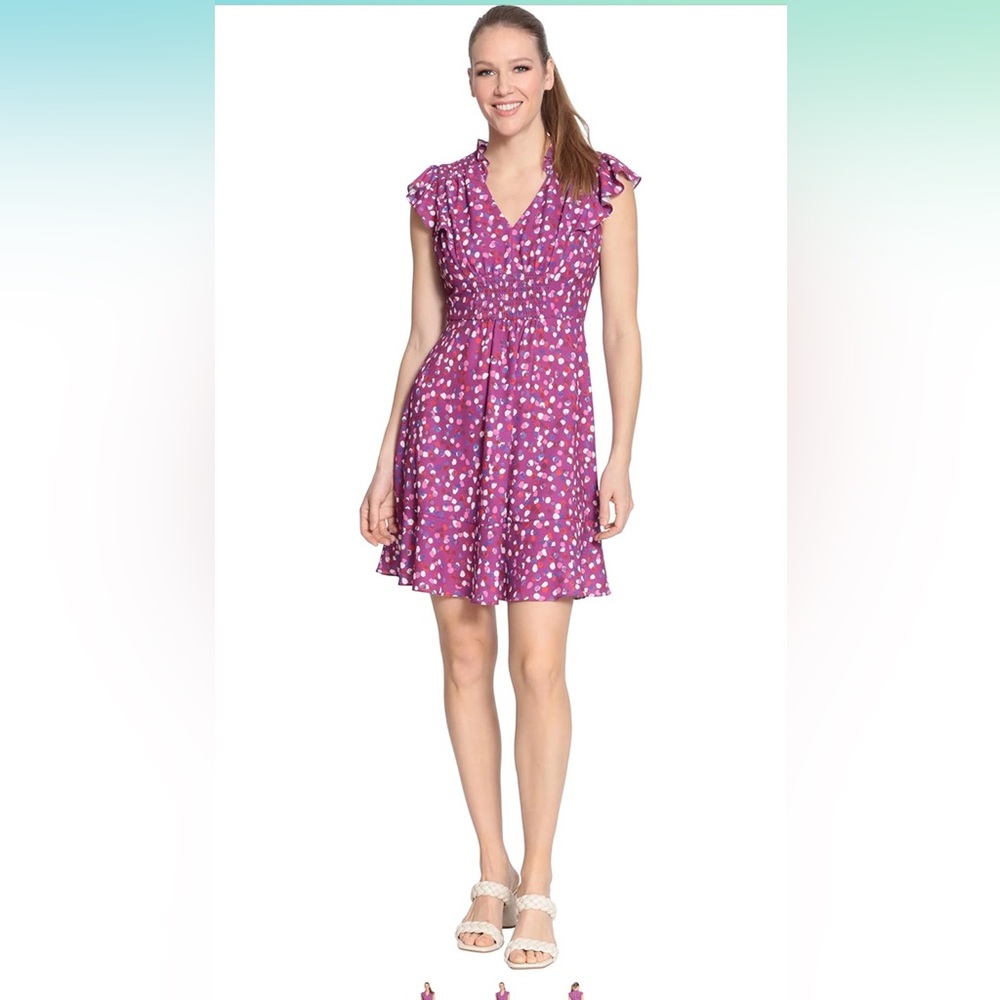 London Times Women's V-Neck Smocked A-line